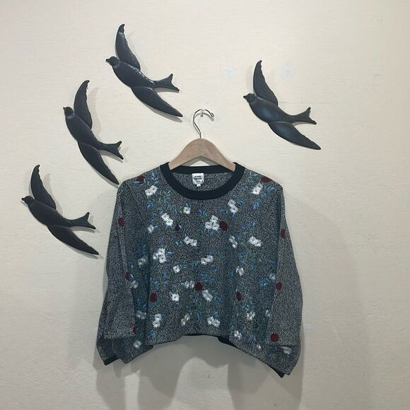 Opening Ceremony Black Embroidered Floral Sweater 3/4 Sleeve Handkerchief Hem  S - Picture 7 of 16